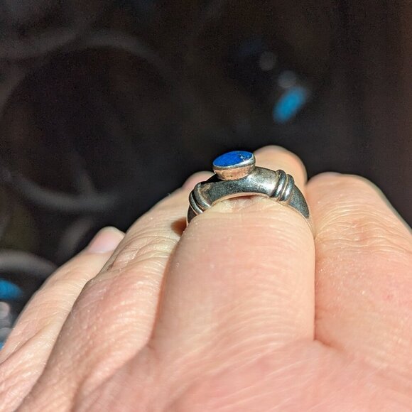 Lapis Lazuli Bezel Sterling Silver Ring Boho Chunky Thick 925 Size 9 Vintage - Picture 5 of 9